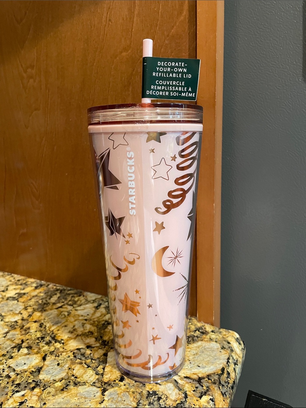 Starbucks Pink and Rose Gold Celestial Refillable Tumbler